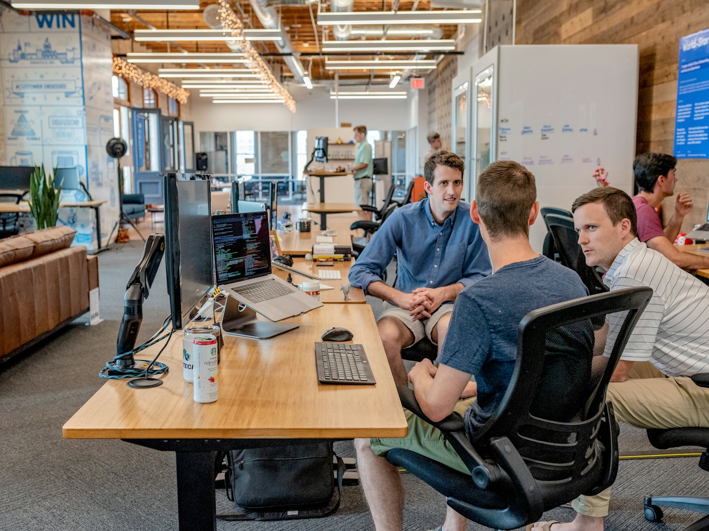 Team reviewing documents in the office